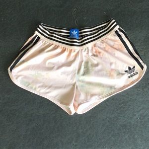 Adidas Pink & Floral Print Side Stripes Shorts